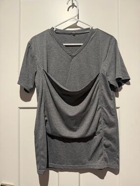 Gray V-Neck Short Sleeve Tee with Kangaroo pocket
